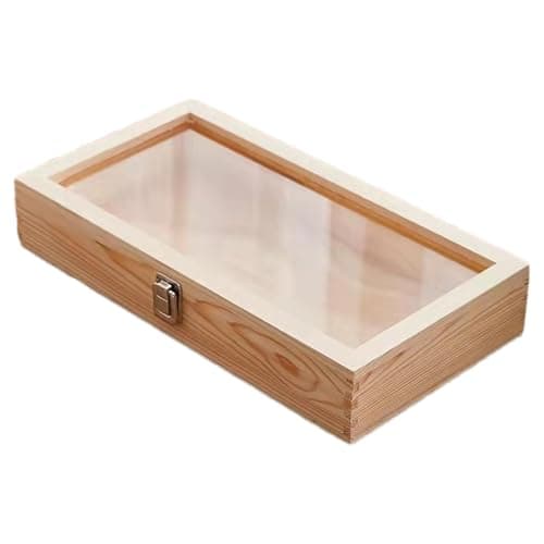 Image of jamgeery Wooden Specimen Box, Jewelry Storage Boxes Clear Storage Case Specimen Display Case Rock Display Box For Crystal, Specimen And Jewellery Collections, 38x22x5.5cm