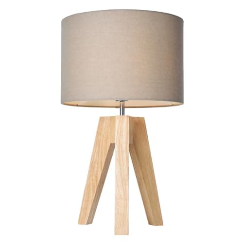 Image of LITECRAFT Devlin Table Lamp Wooden Tripod Base with Drum Shade - (Natural, Taupe)