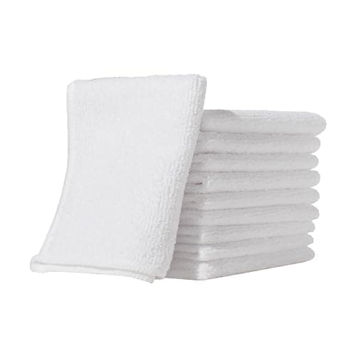 Image of Furniture Clinic White Microfibre Cloths (10 Pack) - Streak & Lint Free Multipurpose Cleaning Cloths - Absorbent, Reusable & Washable - Use on Glass Surfaces - For Furniture, Kitchen & Car - 25 x 20cm