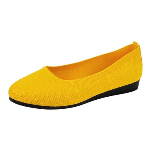 Image of Women's Knit Ballet Flats Stretch Ballerina Shoes Comfortable Breathable Slip On All-Season Transitional Footwear Round Toe Slip On Ballerina Walking Shoes(1-Yellow,3)