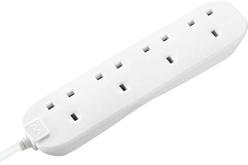 Image of Masterplug Four Socket Extension Lead, 3 Metre Cable, Unswitched, 4-Way Plug Extension Cable, Power Strip, Basic Power, White, 13A, 4G, 3m, BFG3N