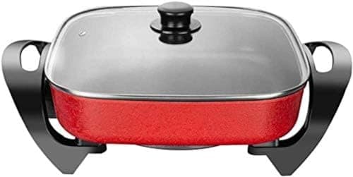 Image of 5L Electric Frying Pan,Square Multi Cooker Hot Pot With Glass Lid, Non-Stick Surface And Cool Touch Handles,Red