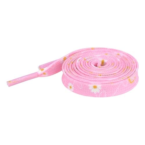 Image of Elerevyo Colorful Floral Printed Flat Shoelaces Sneakers Flower Shoelaces for Casual 1 Pair Pink Daisy 140cm/55.1"