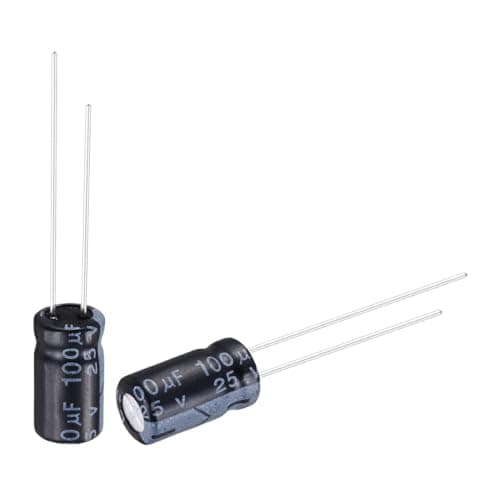 Image of sourcing map 100uF 25V 6x11mm Electrolytic Capacitor, Radial Leads Aluminum Capacitors for TVs, LCD Monitor, VCD, 50Pcs