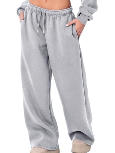 Image of Womens Wide Leg Sweatpants Elastic High Waisted Drawstring Loose Fit Pants Y2K Casual Solid Color Joggers with Pockets (A-Gray, L)