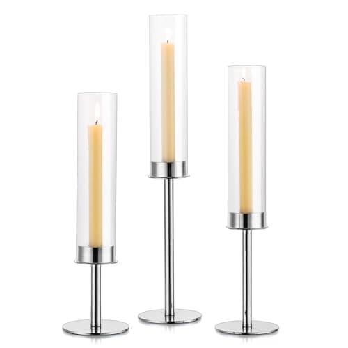 Image of Sziqiqi Candle Holder, 3Pcs Silver Tall Taper Candlestick Holders for Wedding, Multiple Occasions, 36/42/48cm, Metal, Polished, Housewarming, New Year, Christmas, Thanksgiving, Birthday
