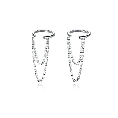 Image of Reffeer Solid 925 Sterling Silver Cuff Earrings Chain for Women Earrings Cartilage Wrap Earrings Helix Cuffs (A-Silver)