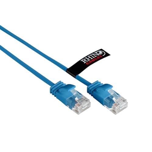 Image of rhinocables Slim CAT 6 High-Speed Gigabit Ethernet Cable - Patch Network Lead for LAN| Snagless UTP Design, LSZH Jacket | RJ45 Connector for Internet, Router, Modem, Smart TV, PC & More (0.5m, Blue)