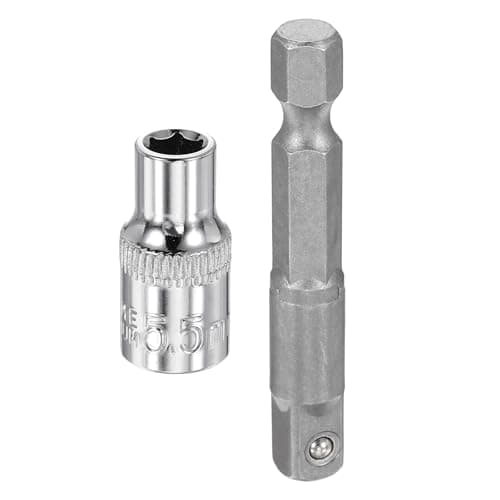 Image of sourcing map Deep 6-Point Impact Socket 1/4" Drive 5.5mm Metric Socket 25mm (1") Long with 1/4" Hex Shank Adapter, CR-V Steel Socket Adapter Accessory Tool Set Kit for Hex Bolts Nuts