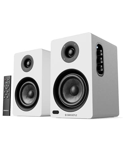 Image of Oakcastle BK100 Active (White) Bookshelf Speakers | 2.0 Stereo System | 60W Output | Bluetooth 5.4, USB Playback | AUX, HDMI ARC & Optical | Gaming Speakers for PC Desktop