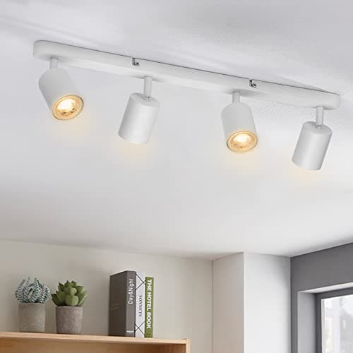 Image of wowatt 4 Way Ceiling Spotlight Bar White, Modern Ceiling Light Fitting Adjustable with GU10 Socket Spot Lights Ceiling Indoor Spot Lamp Rotatable for Kitchen Bedroom Hallway, GU10 Bulb Not Included
