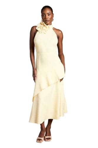 Image of Coast High Neck Corsage Detail Midi Dress, 12, Lemon