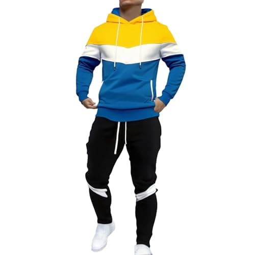Image of Mens Tracksuit Full Set Long Sleeve Hooded Sweatshirt And Sweatpants Set Hoodie Joggers Sets 2 Piece Color Block Sweatsuits Sport Pullover Jogging Tops Bottoms Suit With Pockets