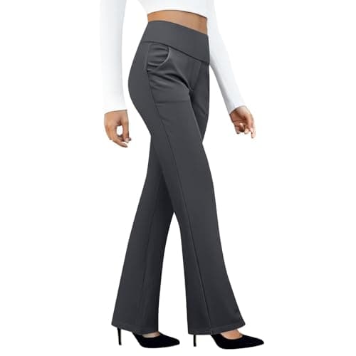 Image of Women's Leggings with Pockets Yoga Pants for Women UK Elasticated High Waist Sweatpants Straight Wide Leg Trackuit Bottoms with Pockets Business Office Casual Trousers for Gym Joggers Grey