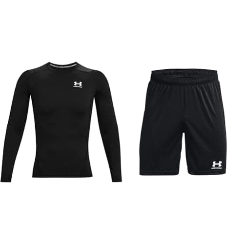 Image of Under Armour Men UA HG Armour Comp LS, Long-Sleeve Sports Top, Breathable Long-Sleeved Top for Men & Challenger Core Shorts Men's, L, Black