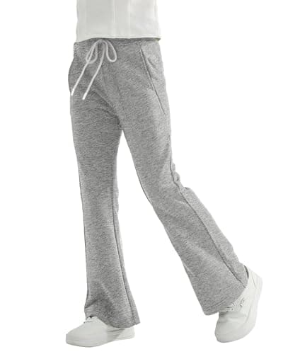 Image of Rolanko Girls Jersey Pull Up Trousers, Bootcut Elasticated Waist Sweatpants Plain Flared Joggers Pants, Grey, Size: 13-15 Years/170