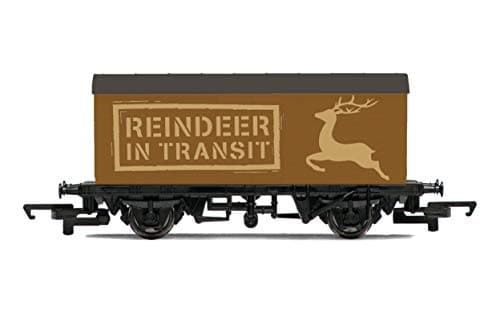 Image of Hornby Wagons - R60053 Santa's Reindeer Wagon - Train Toy, 00 Gauge Wagons & Freight for Train Set, Models for Adults - 1:76 Scale Model Gift, Red