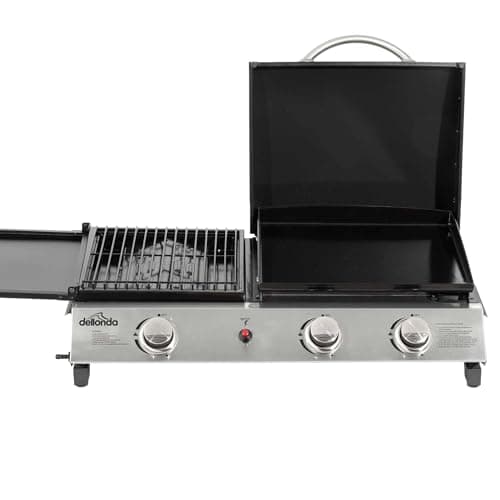 Image of Dellonda 2+1 Burner Portable Gas Plancha/Grill 8.5kW Hot Plate BBQ Griddle, Stainless Steel - DG276