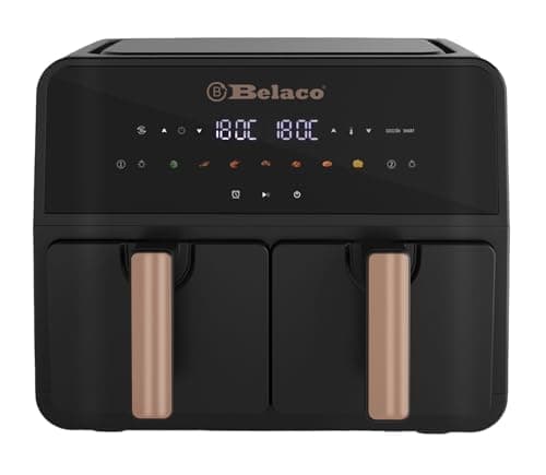 Image of Belaco Air Fryer, 9L Dual Zone, Digital Display, Rapid Air Circulation, Air Fryers, 60 Min Timer, Adjustable Temperature, Dishwasher Safe Basket BEL-AF-03 Smart Finish