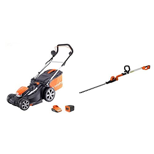 Image of Yard Force 40V 34cm Cordless Lawnmower LM G34A - GR 40 range & 20V Cordless Pole Hedge Trimmer - extendable, with Adjustable Head, 41cm Cutting Length, Lithium-ion battery & charger LH C41A