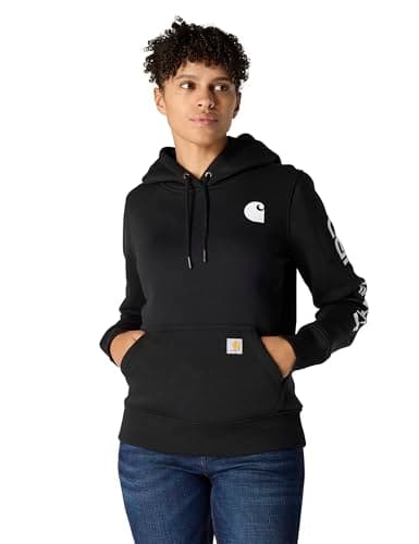 Image of Carhartt, Women's, Relaxed Fit Midweight Logo Sleeve Graphic Sweatshirt, Black, XL