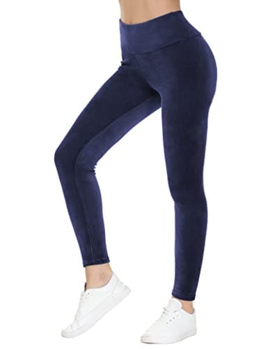 Image of COZZIPLUS Women Velour Legging- High Waisted Buttery Soft Velvet Stretchy Legging, Navy, S