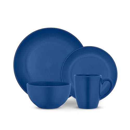 Image of Tower 16 Piece Dinner Set, Smooth Matte Glaze Finish, Crafted from Strong & Durable Stoneware, Chip & Scratch Resistant, Dishwasher & Microwave Safe, Blue, T867035BLU