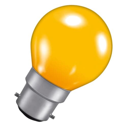 Image of Crompton Lamps 15W Golfball BC-B22d Dimmable Colourglazed IP65 Amber 40lm BC Bayonet B22 Incandescent Round Coloured Outdoor External Festoon Light Bulb