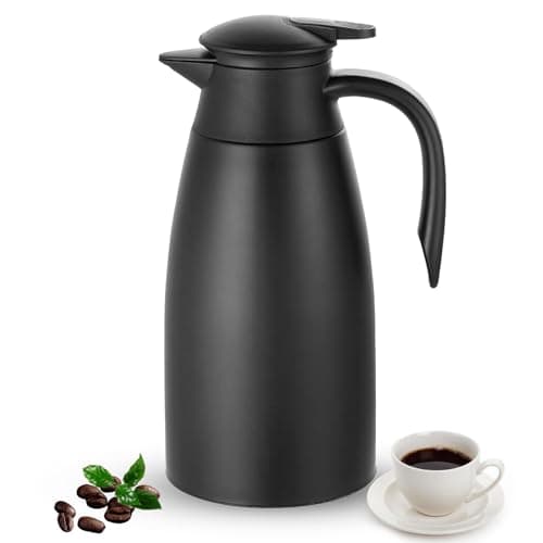 Image of Osrioal 2L Thermal Coffee Pot, Stainless Steel Insulated Coffee Carafe with Press Button Top, Double-Walled Vacuum Jug, for Hot and Cold Drinks, Tea, Beverage, Black