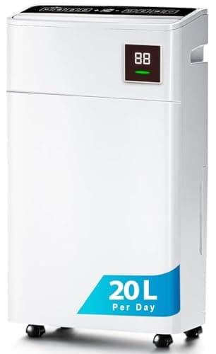 Image of Nyxi 20L Per Day Dehumidifier, Powerful Moisture Removal for Large Room & Basement with Digital Humidity Sensor, Ultra Quite, XL, Dry Laundry, Continuous Drainage, Removes Condensation, Humidity, Damp
