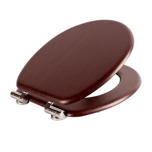 Image of Harbour Housewares Soft Close Toilet Seat - Mahogany - Pack of 1 - Oval-Shaped Wooden Toilet Seat Antibacterial Loo Lid with Universal Chrome Hinges, Fixings & Fittings