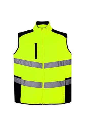 Image of MALAIKA HI Vis Viz Body Warmer Visibility Fleece Polyester Waterproof Gilet Waistcoat (L, Yellow-Navy)