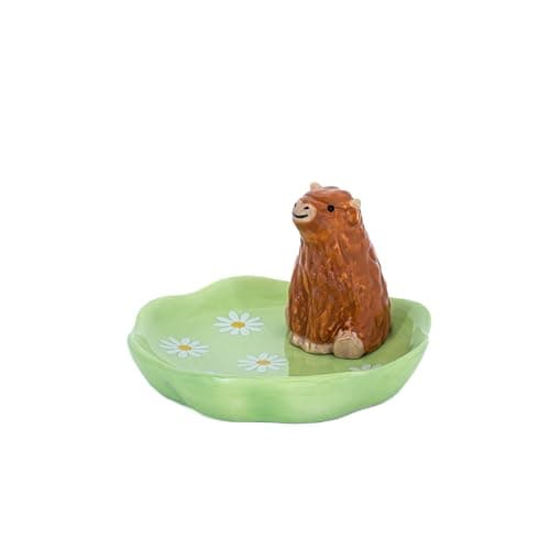 Image of Sass & Belle Highland Cow Trinket Dish – Cute Green Ceramic Trinket Tray, Jewellery Stand & Ring Holder for Bedroom or Dressing Table, Unique Design from Sass and Belle