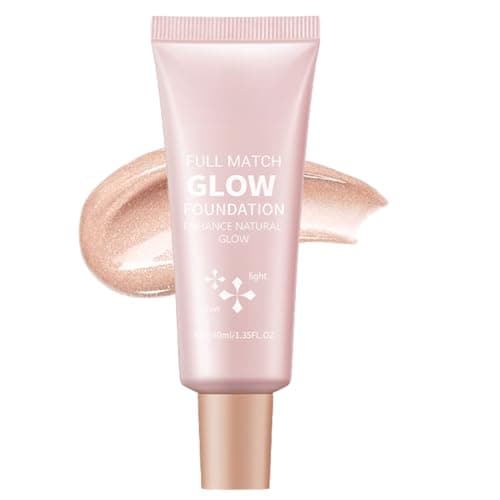Image of Full Coverage Dewy Glow Foundation, 3-in-1 Waterproof Foundation＆Highlighter＆ Primer，Natural Shimmer Face Body Glow Makeup,Glitter Brightens Liquid Glow Highlighter Foundation