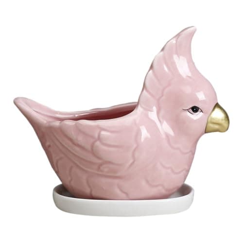 Image of PAMINGONO Pink Ceramic Cartoon Animal Flower Planter Pot with Tray for Succulent Plants, for Home Furnishings and Garden Decoration, Desktop Bonsai Succulent Flowerpot Container