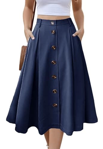 Image of Alaster Queen Women's Long Pleated Skirt Ladies Midi High Elasticated Waist Flowy Pockets Skirt for Women UK, M Navy Blue