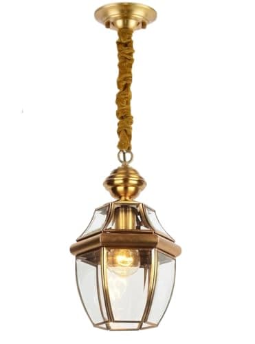 Image of Cetornie E27 Vintage Copper Antique Ceiling Lantern LED Antique Brass Pendant Light Fixture Chandelier Glass Living Room Hanging Lamp Bar Corridor Garden Balcony Lighting Fitting
