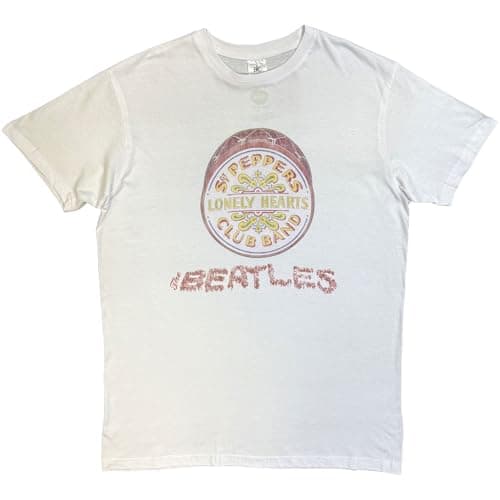 Image of Rockoff Trade Men's The Beatles Flowers Logo & Drum T - Shirt, White (White White), X-Large