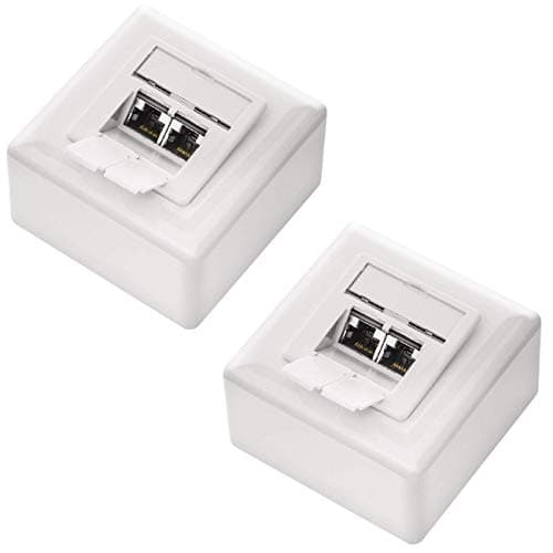 Image of deleyCON 2x CAT 6a Universal Network Socket - 2x RJ45 Port - Shielded - Surface or Flush - 10 Gigabit Ethernet Network - EIA/TIA 568B - White