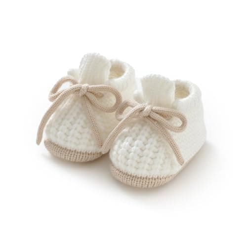 Image of LAWKUL Baby Booties Knit Newborn Shoes Cozy First Walkers Infant Toddler Boots for Boy Girls 0-3 Months White