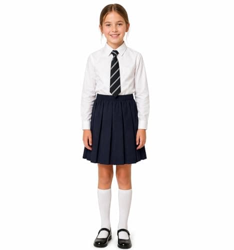 Image of INSAFIANS Girls Box Pleated School Skirt All Around Elasticated Waist School Skirt All Ages (Navy Blue 8-9 Years)