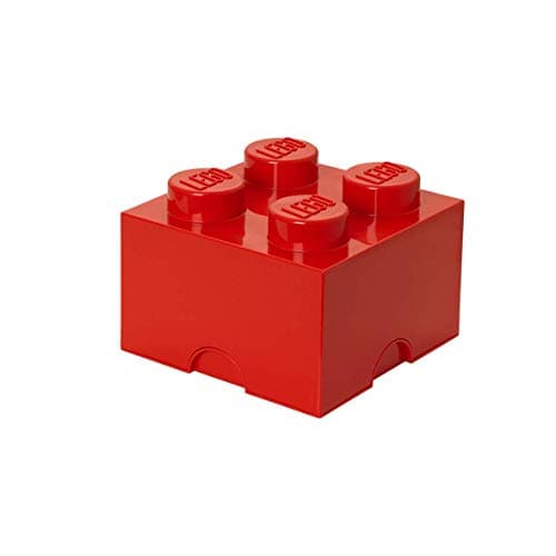Image of LEGO Storage Brick 4 Knobs RED - Stackable Plastic Storage Box with Lid for Kids and Adults Desk Ideal Desk Organizer and Toy Box - 5.6L Capacity
