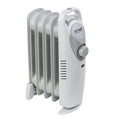 Image of AMOS 650W Electric Oil Filled Radiator Heater 5-Fin Portable Thermostat Heating Appliance with 3 Heat Settings, Safety Shut Off, and Power Indicator Light