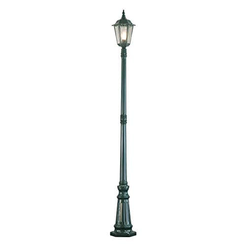Image of Konstsmide Firenze Post Single Column Outdoor Light / 2.1m High / 1 x 100 W E27 Max Lamp Post/Clear Glass/Aluminium / IP43 / Outside Light Green