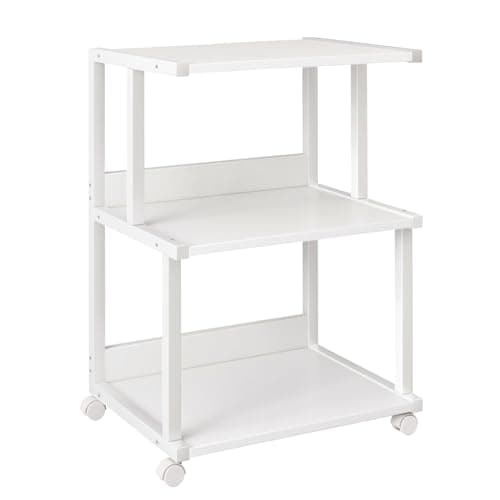 Image of IBUYKE 3-Tier Printer Stand With Storage Shelf and Wheels - Rolling Cart for Home Office Organization, Heat Press, Microwave and Mini Fridge TPS001W