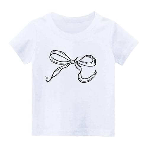 Image of duxyoz Girl's Cotton T Shirts Short Sleeve Round Neck Tee Tops Casual Summer Top Graphic Bow Print T-Shirt Classic Loose Fit Crewneck Cute Preppy Clothes Soft Comfy Fashion Daily Wear 13-14 Years