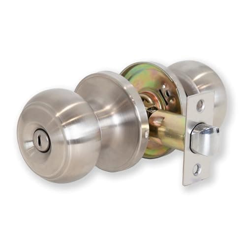 Image of XFORT Bello Privacy Knob Set Satin Chrome, Keyless Door Knob with Lock for Internal Wooden Bathroom Doors, Complete Set with Tubular Latch
