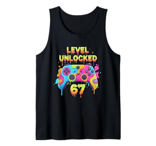 Image of Gamer 67 Level Unlocked Drip 67 Video Game Gen Alpha Meme Tank Top