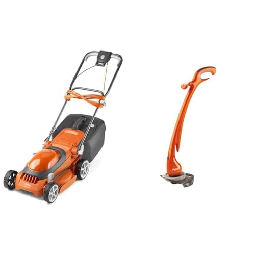 Image of Flymo EasiStore 340R Electric Rotary Lawn Mower - 34 cm Cutting Width, 35 Litre Grass Box & Contour XT Electric Grass Trimmer and Edger, 300 W, Cutting Width 25 cm