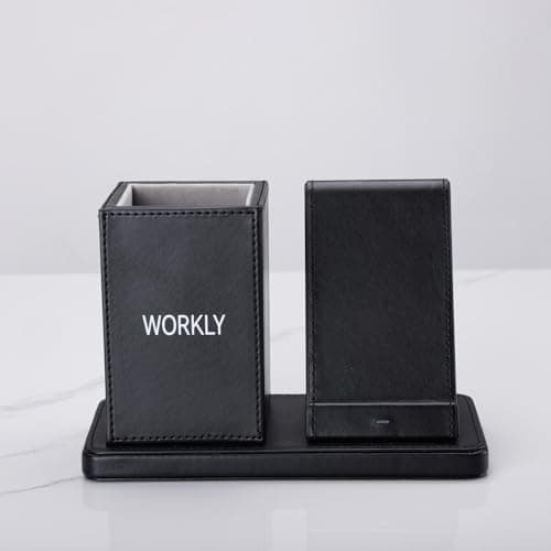 Image of WORKLY® 10W Wireless Charging Stand with Pen Holder – Qi Fast Charger Dock for iPhone 15 14 13 12, Samsung Galaxy S24 S23 S22, Pixel, Huawei, Xiaomi – Desk Organiser for Office & Home